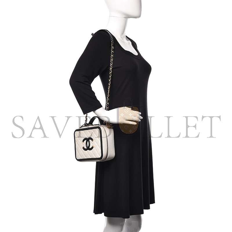 Ch*el caviar quilted medium cc filigree vanity case white black (20*15*8cm)